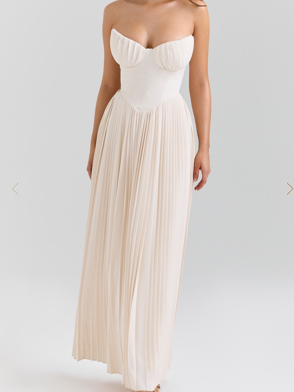 House of CB Strapless Pleated Maxi Dress in Cream